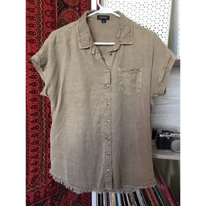 Olive Green Sort Sleeve Dolman Shirt W/ Fray Hem